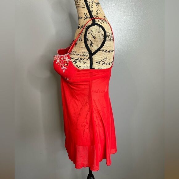 4/$25 Red floral mesh sheer negligée lingerie size 38 B sexy feminine romantic - Picture 6 of 7